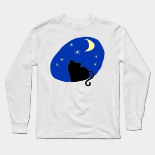 The kitten Staring at Sky Stars Moon Long Sleeve T-Shirt